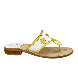 Jack Rogers White Yellow Leather Whipstitched Handmade Thong Sandals Size 7